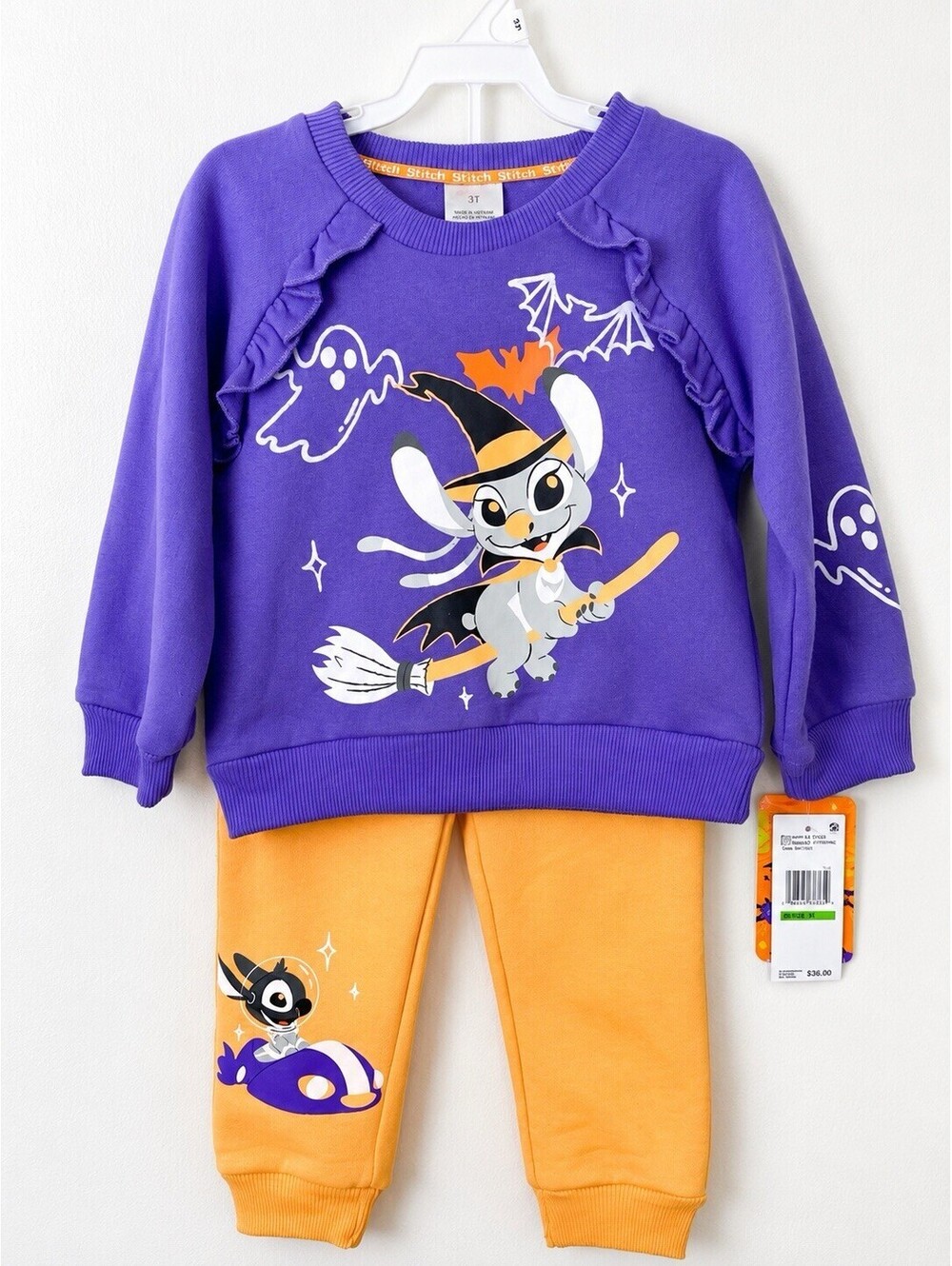 Disney Stitch Halloween Girls 2 Piece Jogger Set Size 3T Purple Orange NWT